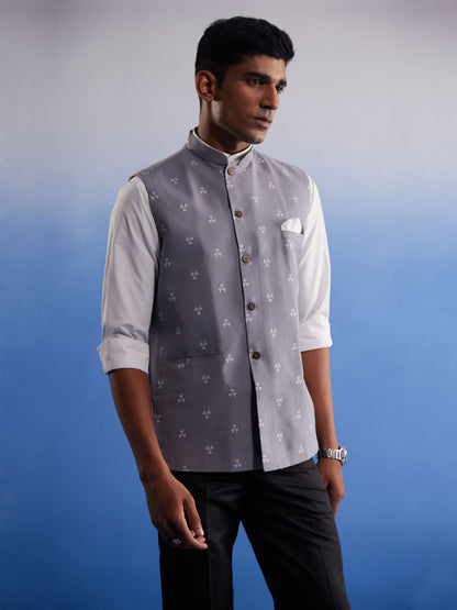 Men's Gray Cotton Straight Nehru Jacket