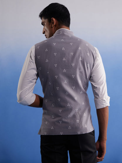 Men's Gray Cotton Straight Nehru Jacket