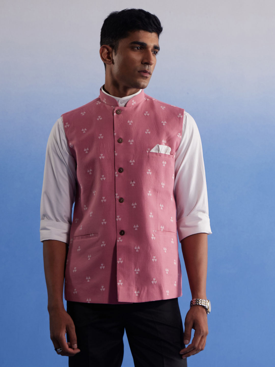Men's Pink Cotton Straight Nehru Jacket