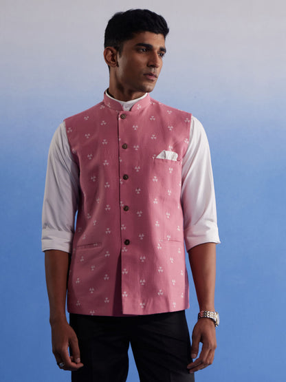 Men's Pink Cotton Straight Nehru Jacket
