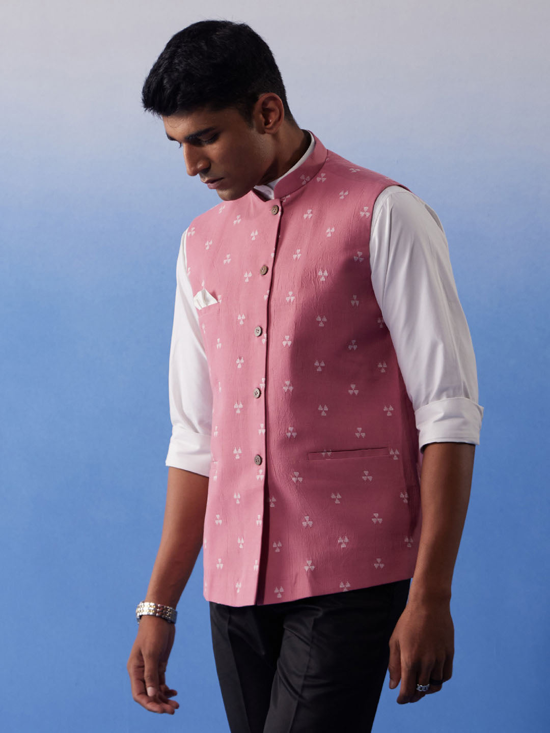 Men's Pink Cotton Straight Nehru Jacket