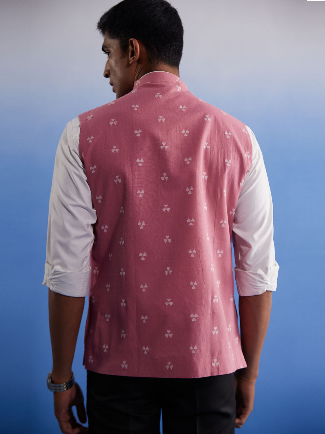 Men's Pink Cotton Straight Nehru Jacket