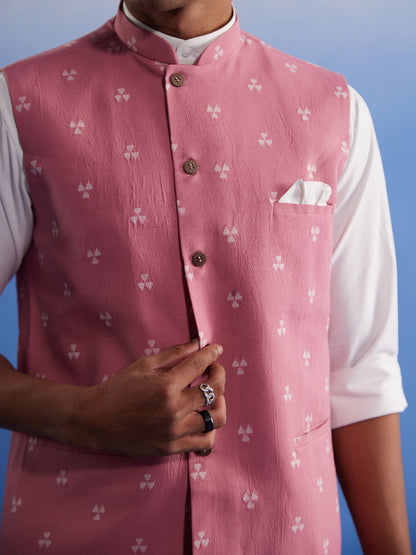 Men's Pink Cotton Straight Nehru Jacket