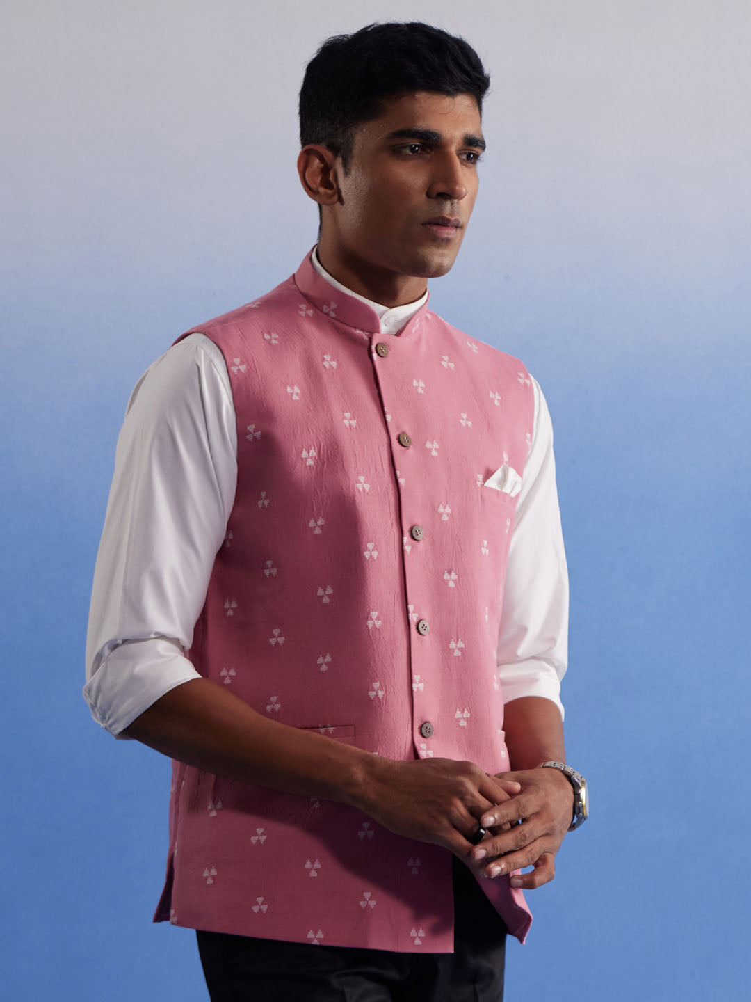 Men's Pink Cotton Straight Nehru Jacket
