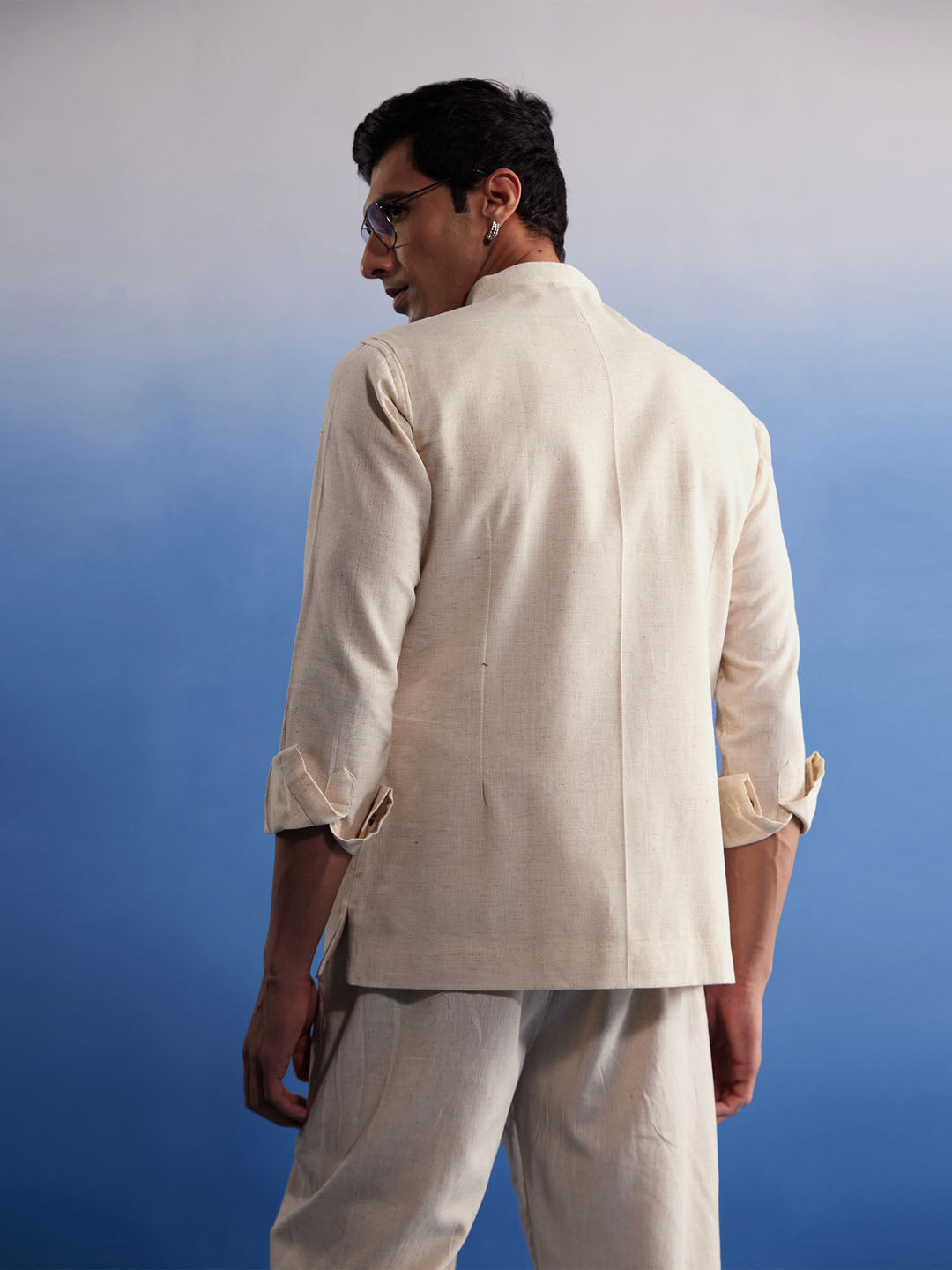 Men's Cream Cotton Straight Nehru Jacket
