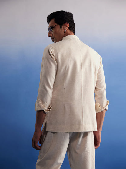 Men's Cream Cotton Straight Nehru Jacket