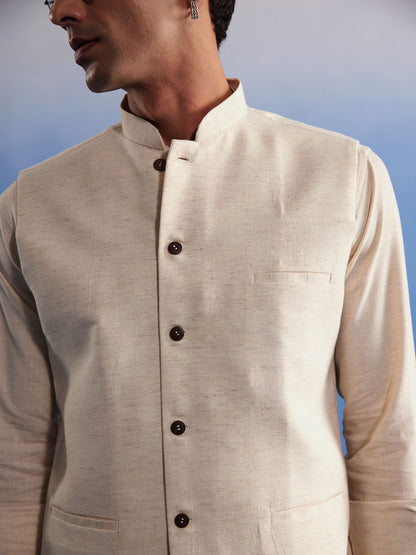 Men's Cream Cotton Straight Nehru Jacket