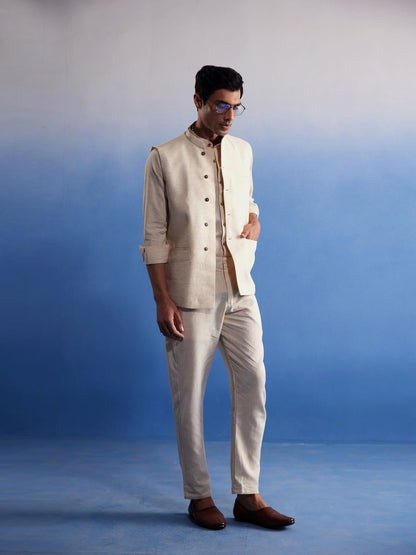 Men's Cream Cotton Straight Nehru Jacket