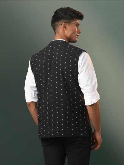 Men's Black Cotton Straight Nehru Jacket