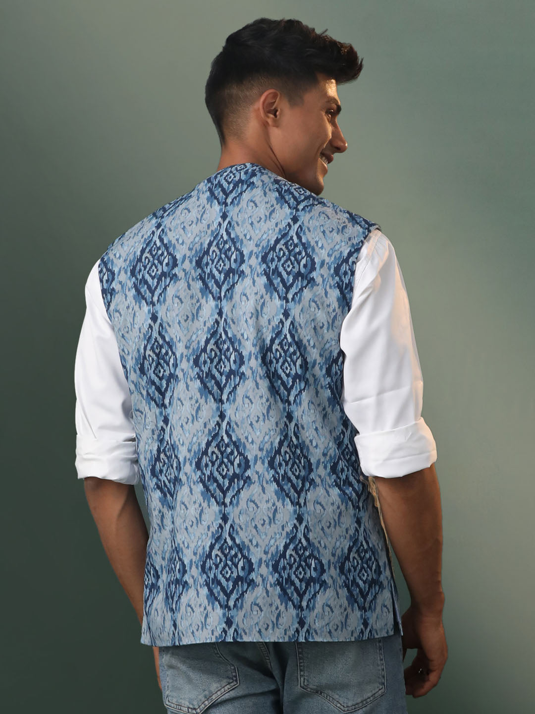 Men's Indigo Blue Cotton Straight Nehru Jacket