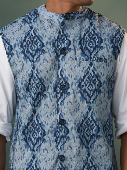Men's Indigo Blue Cotton Straight Nehru Jacket