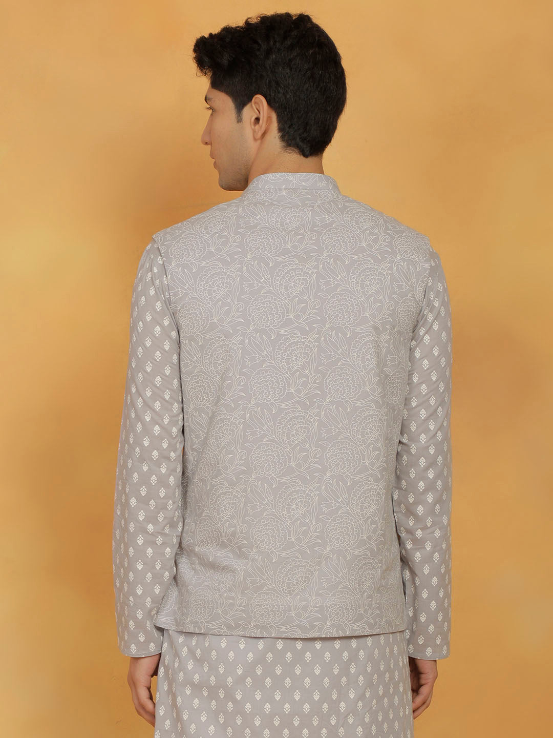 Men's Gray Cotton Straight Nehru Jacket