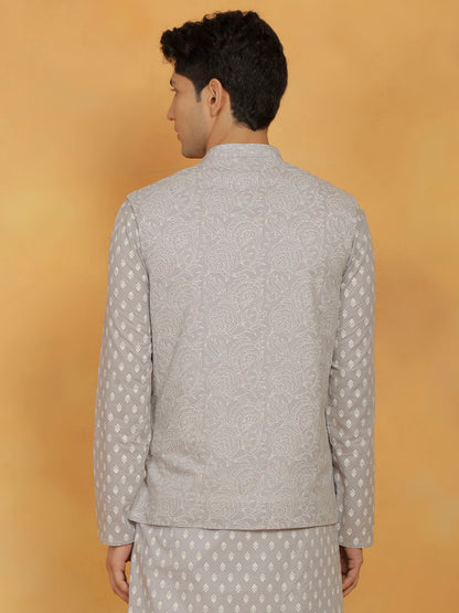 Men's Gray Cotton Straight Nehru Jacket