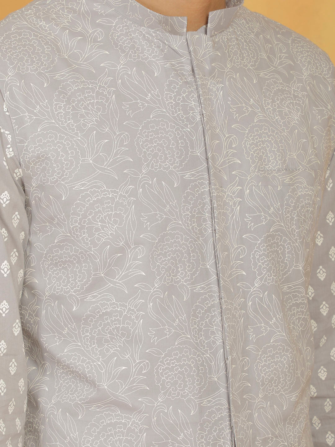 Men's Gray Cotton Straight Nehru Jacket