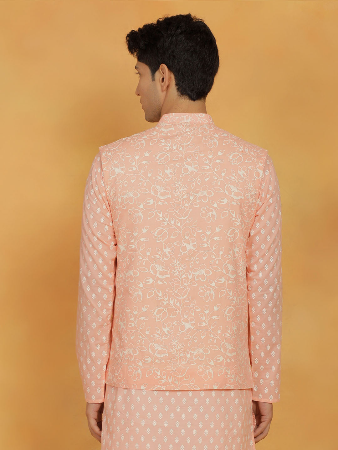 Men's Peach Cotton Straight Nehru Jacket