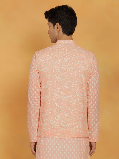 Men's Peach Cotton Straight Nehru Jacket