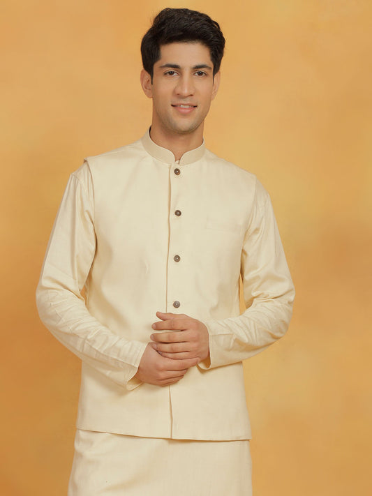 Men's Cream Cotton Straight Nehru Jacket