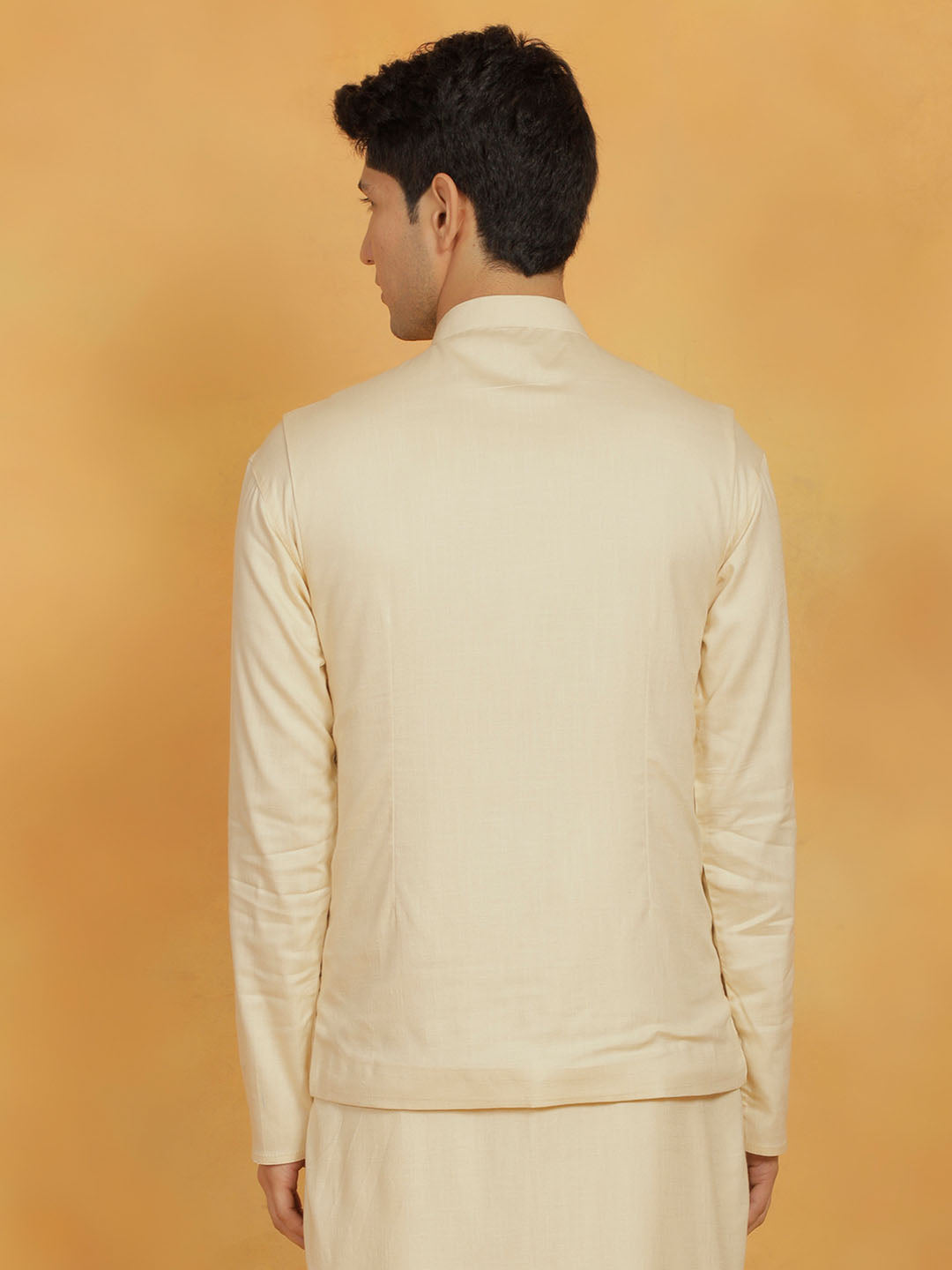 Men's Cream Cotton Straight Nehru Jacket