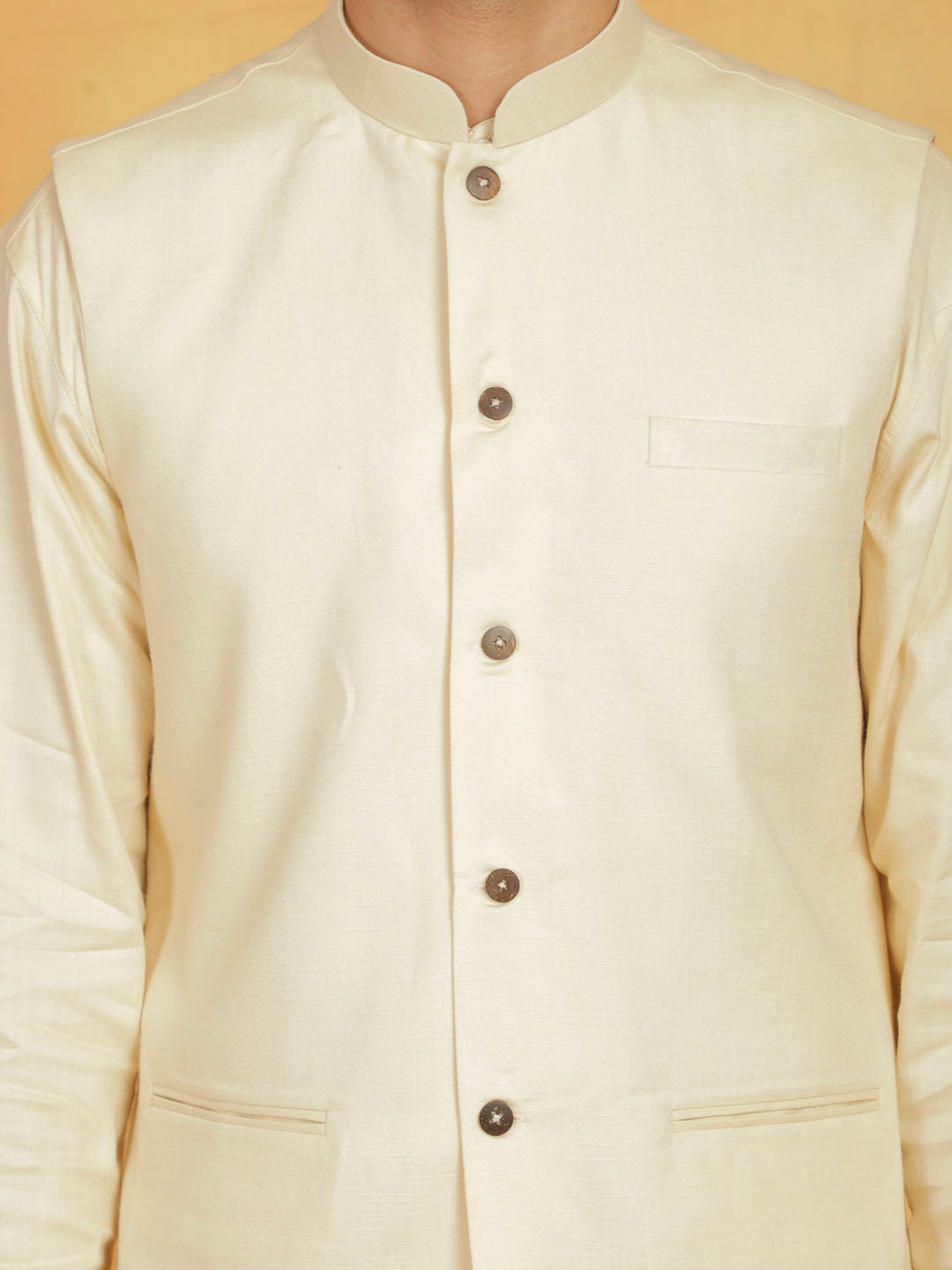 Men's Cream Cotton Straight Nehru Jacket