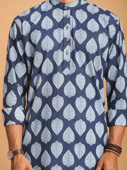 Men's Blue Cotton Straight Kurta Pyjama Set