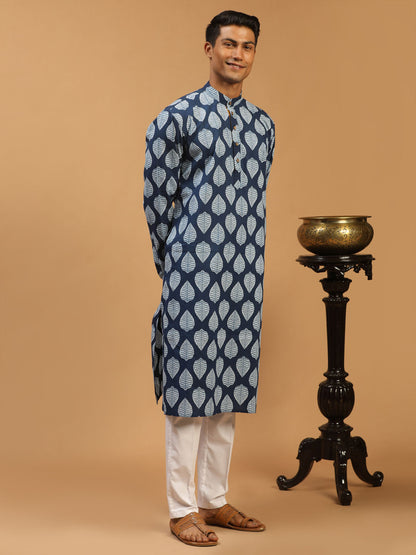Men's Indigo Cotton Straight Kurta Pyjama Set