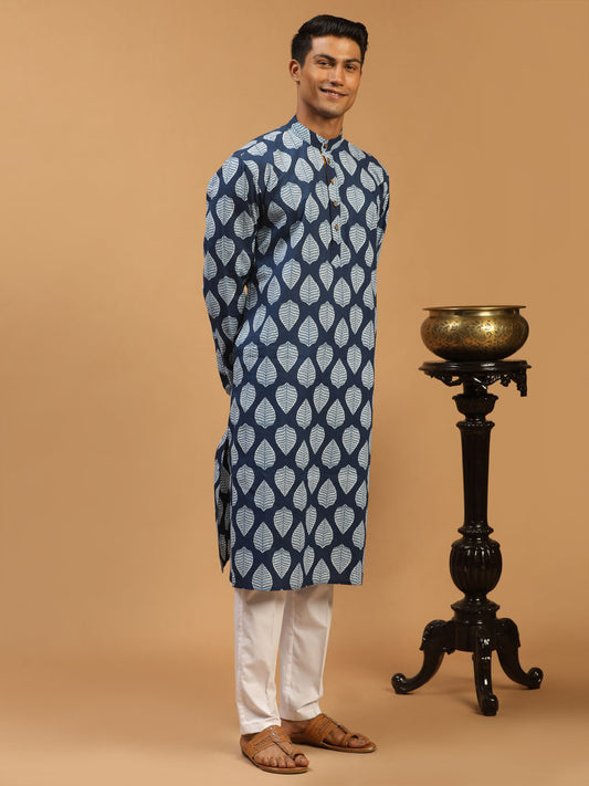 Men's Indigo Cotton Straight Kurta Pyjama Set