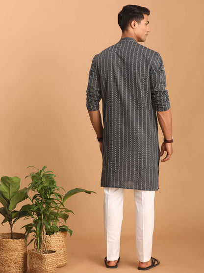 Men's Grey Cotton Straight Kurta Pyjama Set