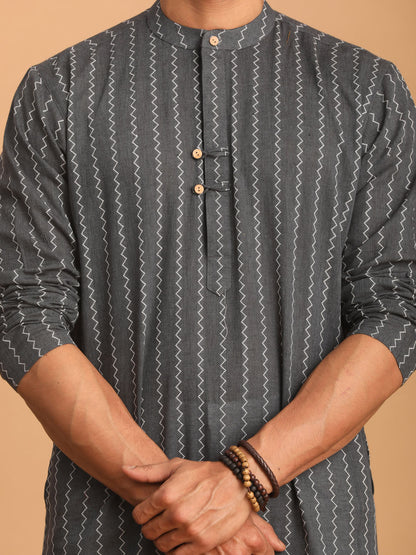 Men's Grey Cotton Straight Kurta Pyjama Set