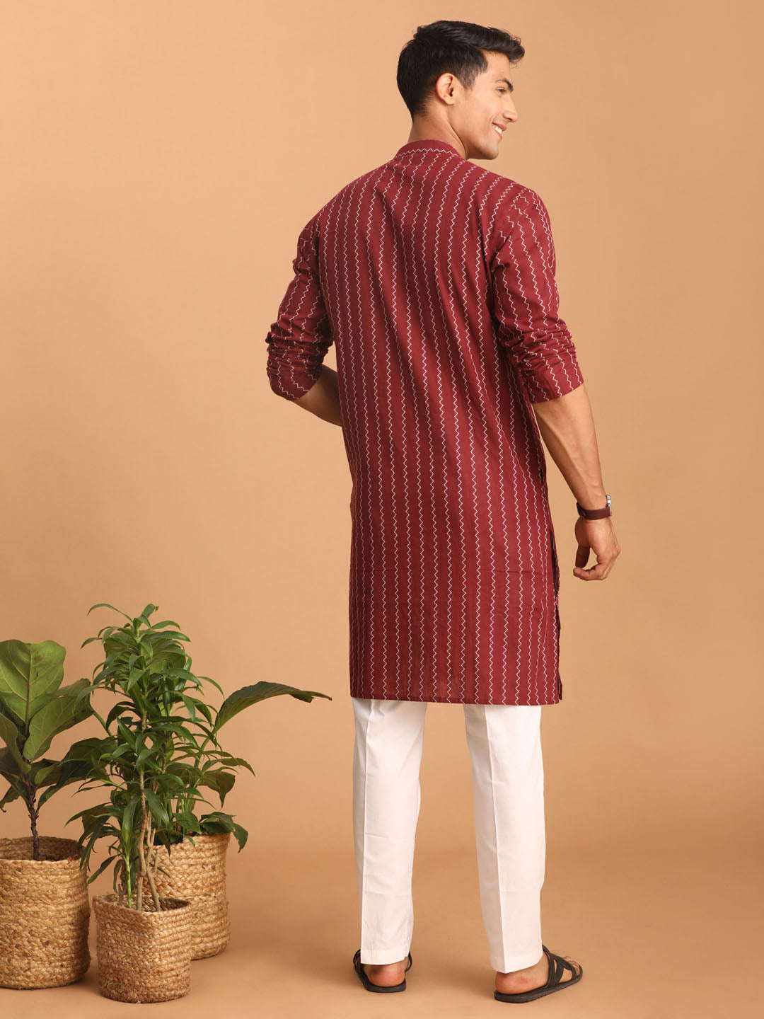 Men's Maroon Cotton Straight Kurta Pyjama Set