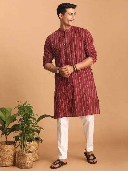 Men's Maroon Cotton Straight Kurta Pyjama Set