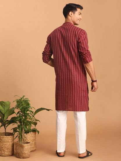 Men's Maroon Cotton Straight Kurta Pyjama Set