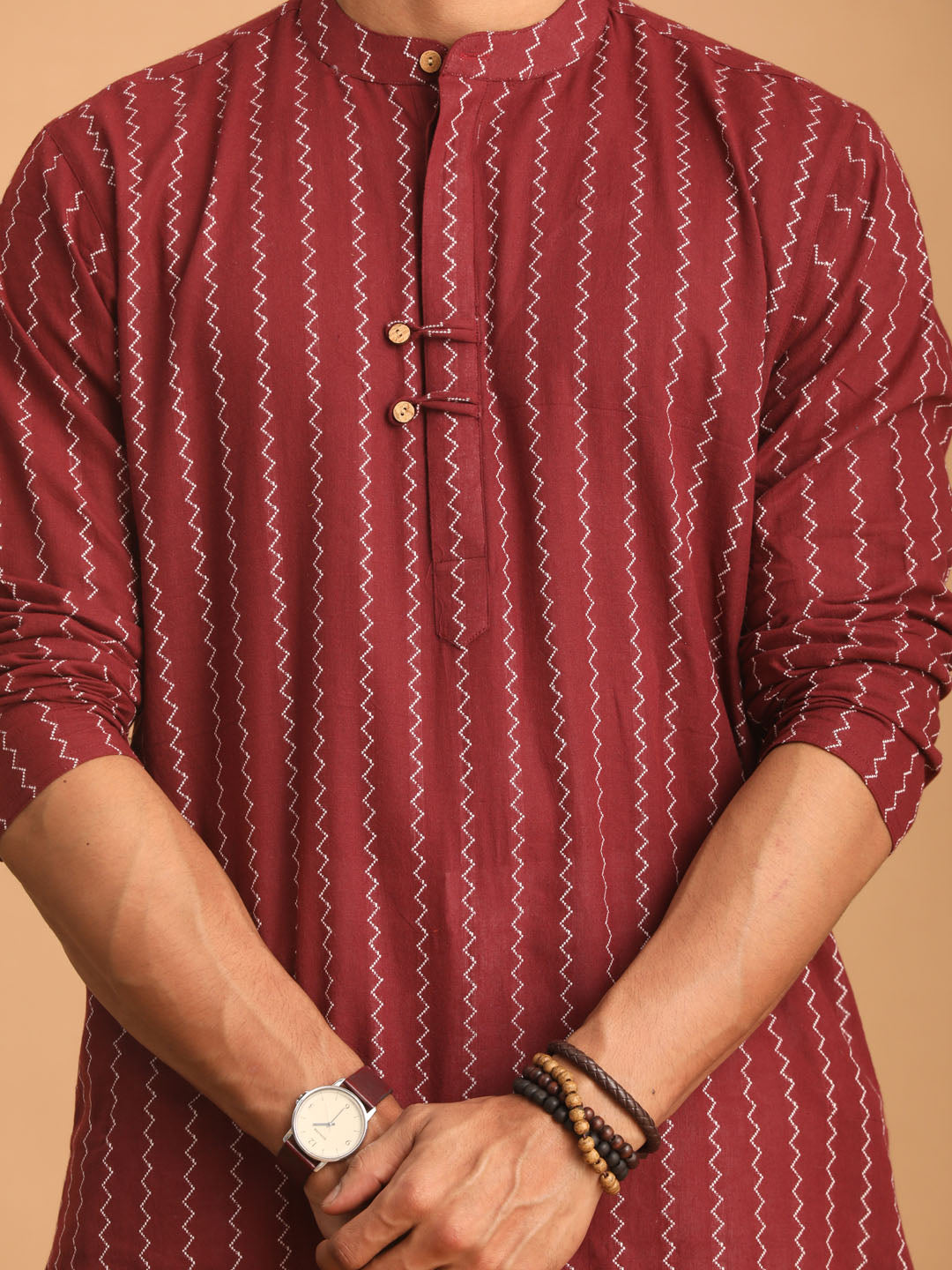 Men's Maroon Cotton Straight Kurta Pyjama Set