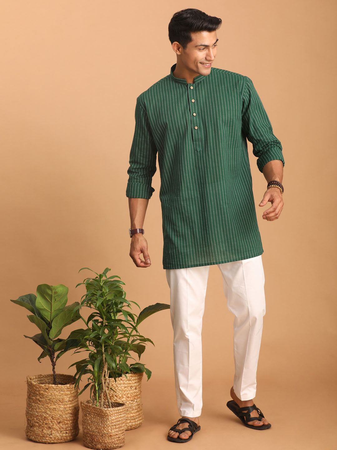 Men's Green Cotton Straight Kurta Pyjama Set