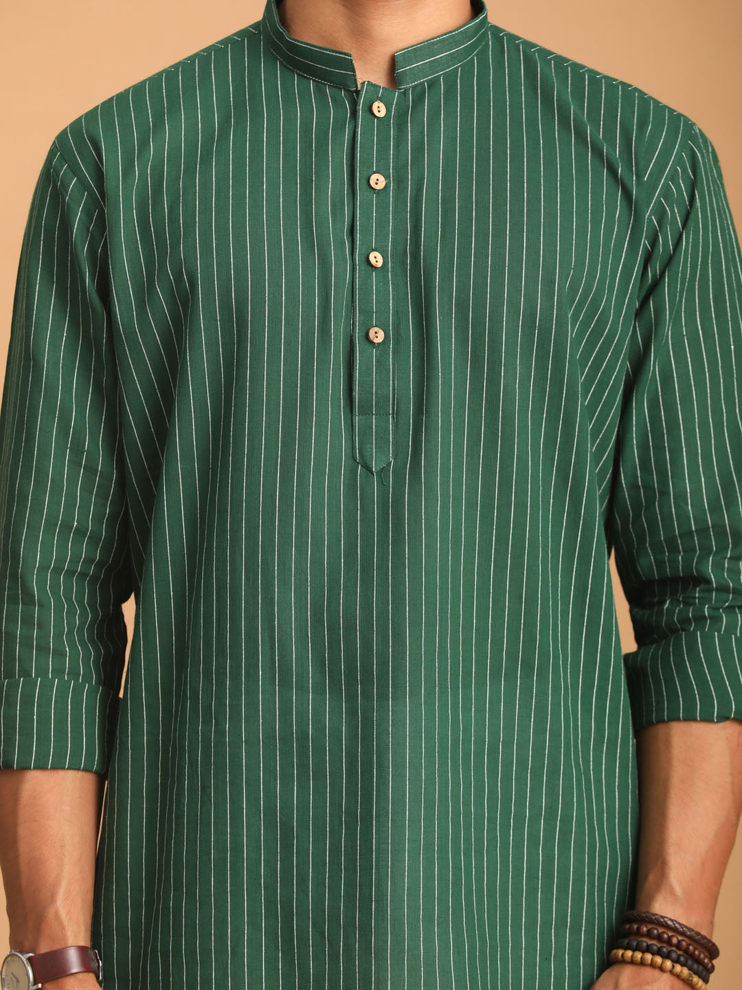 Men's Green Cotton Straight Kurta Pyjama Set