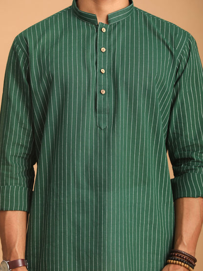 Men's Green Cotton Straight Kurta Pyjama Set