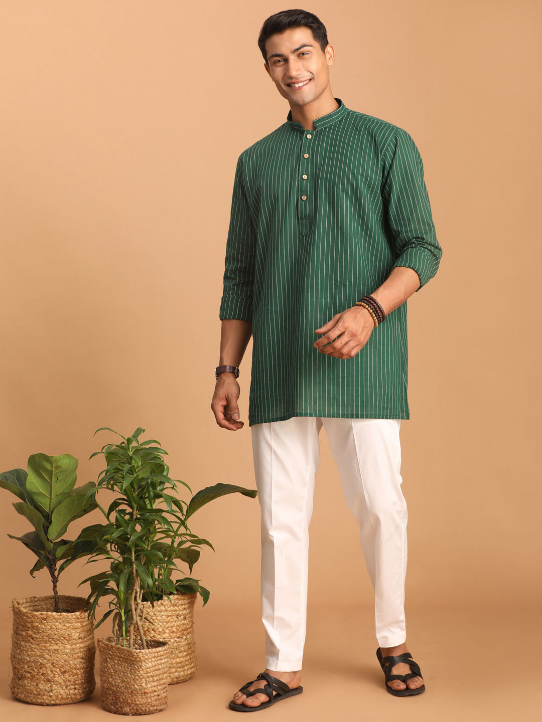 Men's Green Cotton Straight Kurta Pyjama Set