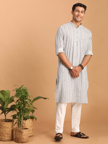 Men's Grey Cotton Straight Kurta Pyjama Set