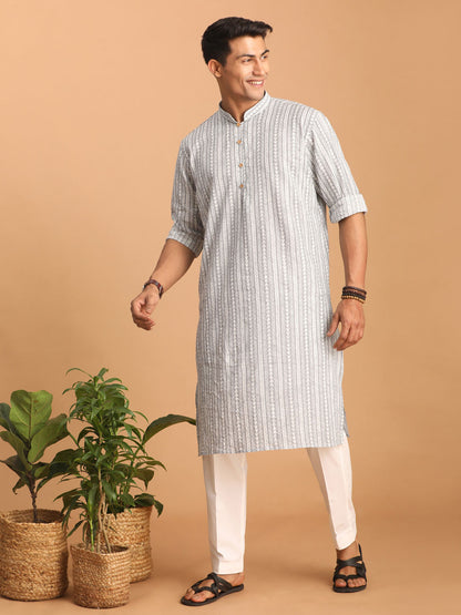 Men's Grey Cotton Straight Kurta Pyjama Set