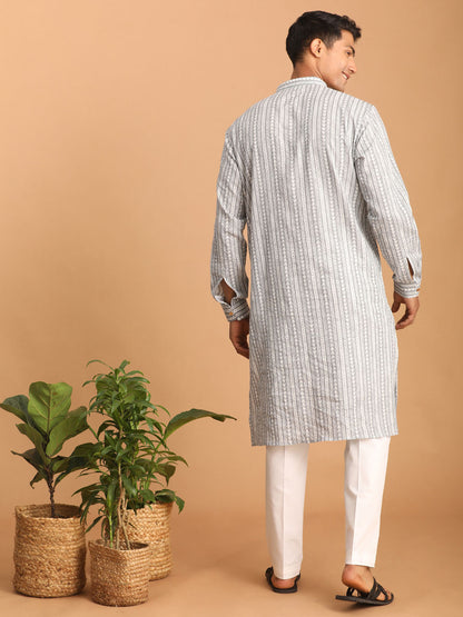 Men's Grey Cotton Straight Kurta Pyjama Set