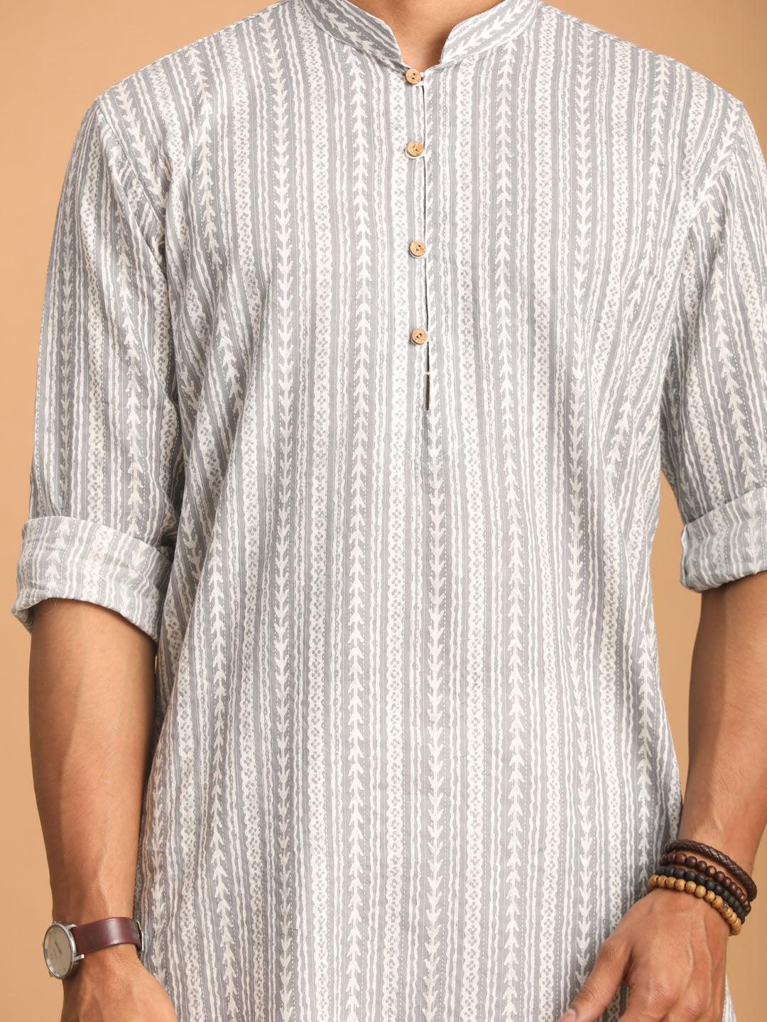 Men's Grey Cotton Straight Kurta Pyjama Set