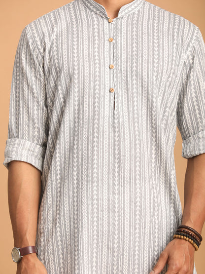 Men's Grey Cotton Straight Kurta Pyjama Set
