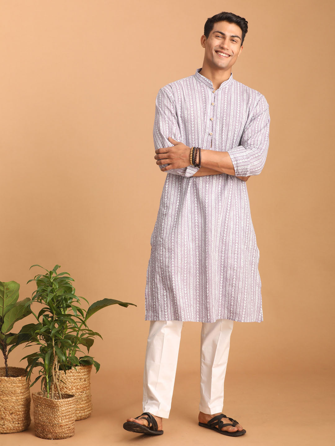 Men's Purple Cotton Straight Kurta Pyjama Set