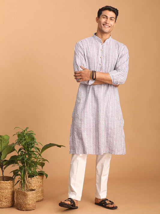 Men's Purple Cotton Straight Kurta Pyjama Set
