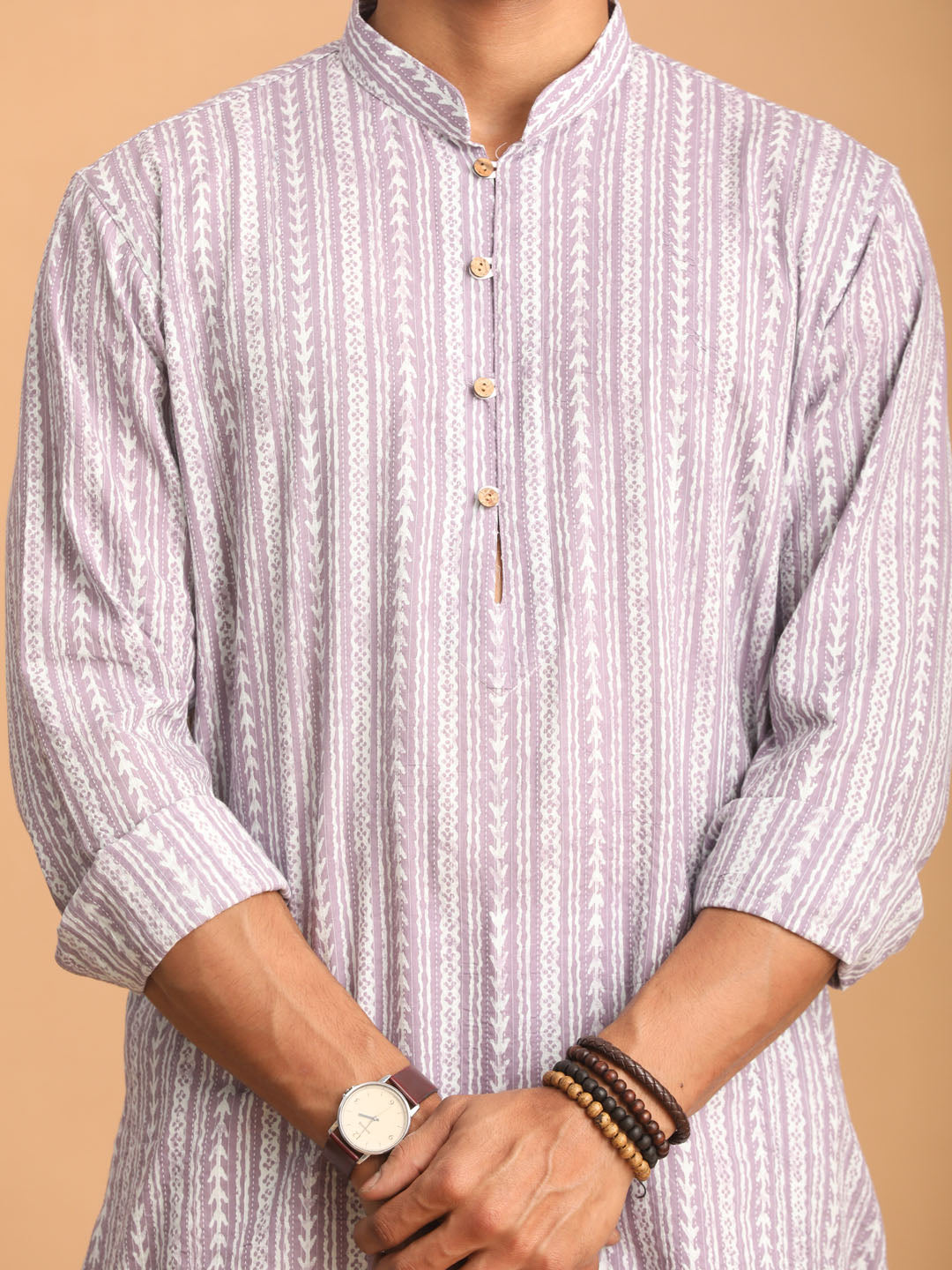 Men's Purple Cotton Straight Kurta Pyjama Set