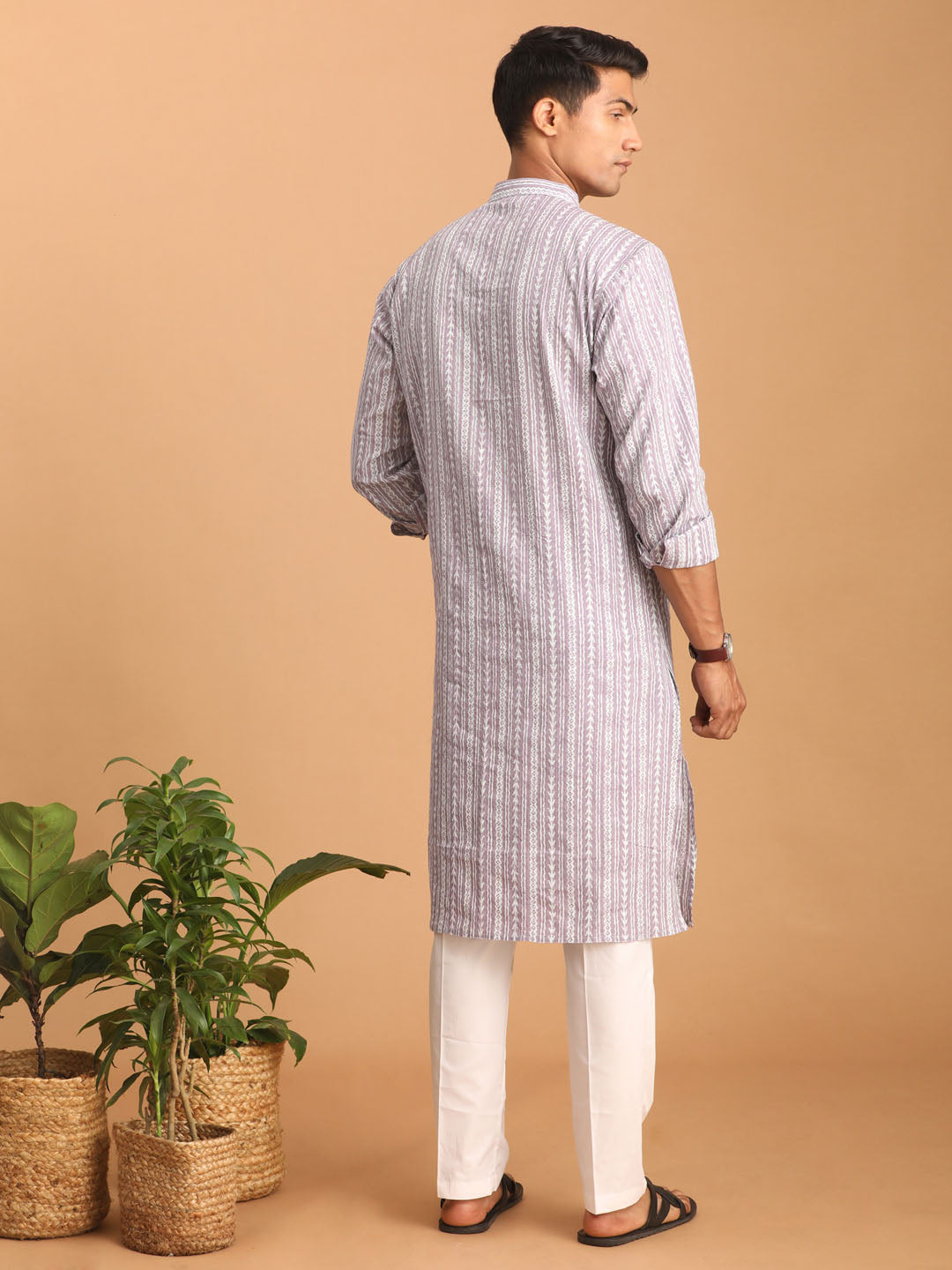 Men's Purple Cotton Straight Kurta Pyjama Set