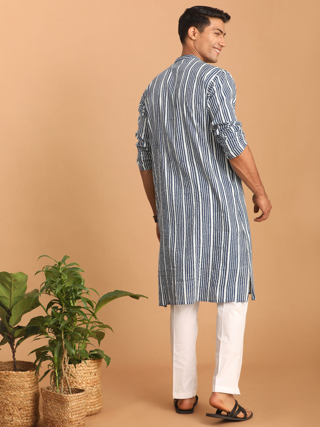 Men's Indigo Blue Cotton Straight Kurta Pyjama Set