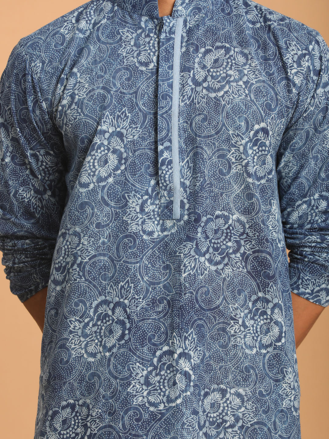 Men's Indigo Blue Cotton Straight Kurta Pyjama Set