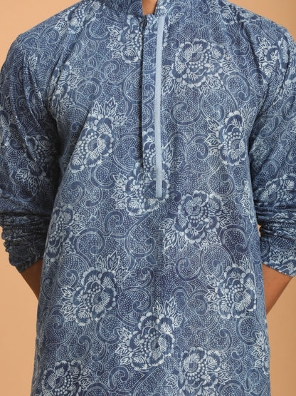 Men's Indigo Blue Cotton Straight Kurta Pyjama Set