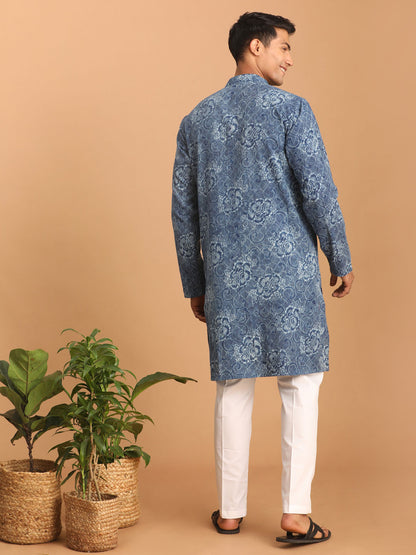 Men's Indigo Blue Cotton Straight Kurta Pyjama Set