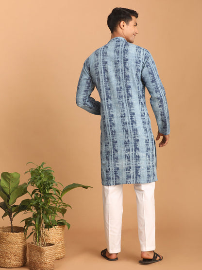 Men's Indigo Blue Cotton Straight Kurta Pyjama Set